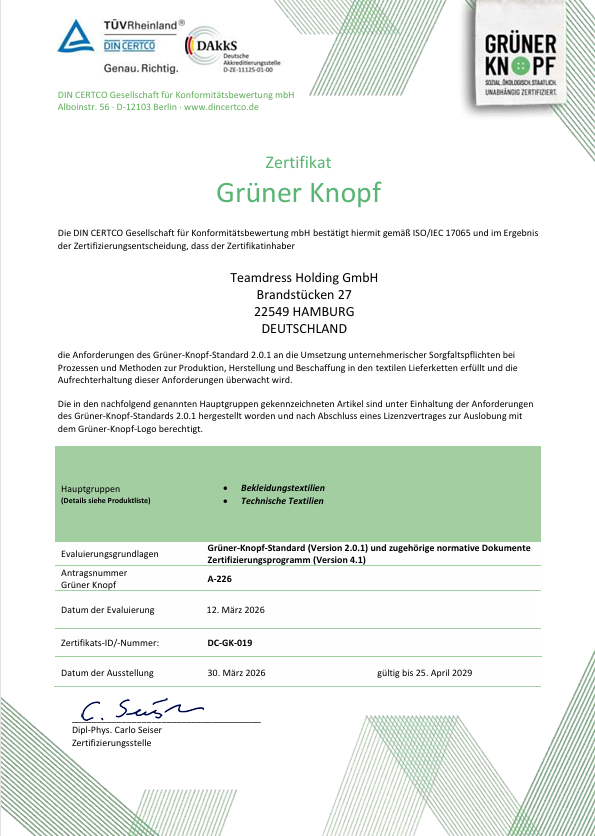 Green button certificate